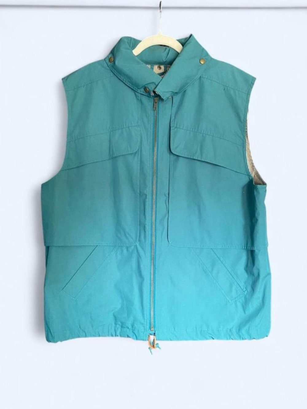 Vintage 80s Eddie Bauer Black Tag Teal Utility Vest Men's Large 100% Cotton